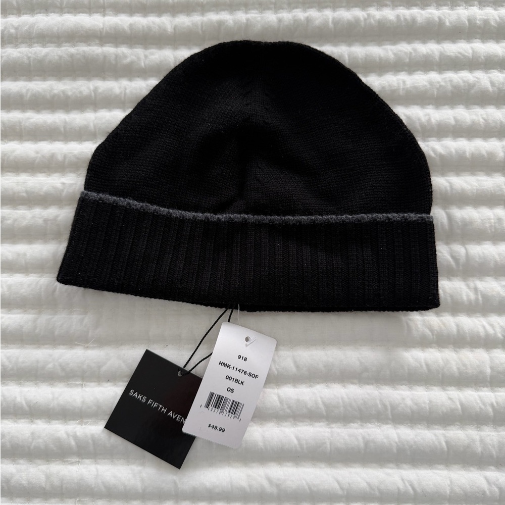 Saks Fifth Avenue Black and Gray Knit Hat